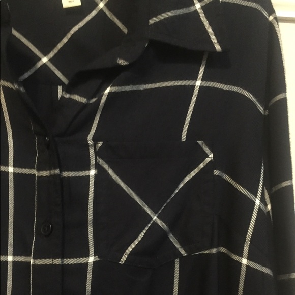 Petite M Navy Windowpane Plaid Check Shirt NWT - Picture 9 of 15